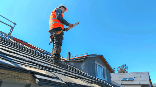 Roofer evaluating repair
