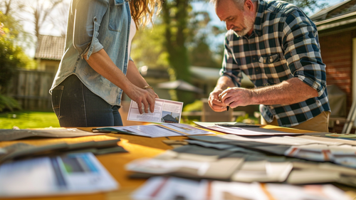 Homeowners choosing desired roof