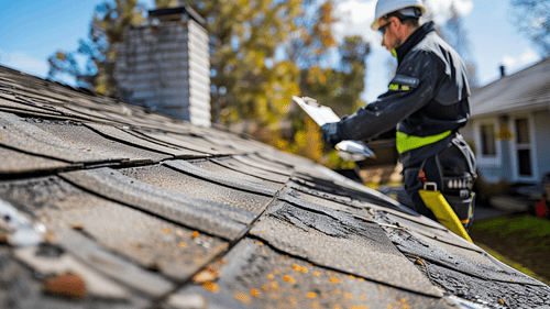 Close up of shingles after storm damage