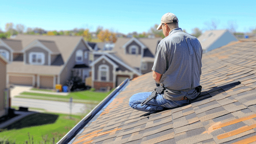 Roofer sitting on roof for repair